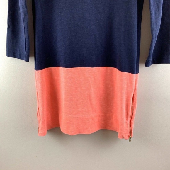 J. CREW Colorblock Knit Dress / Zip Slits / Navy & Coral - Picture 7 of 12